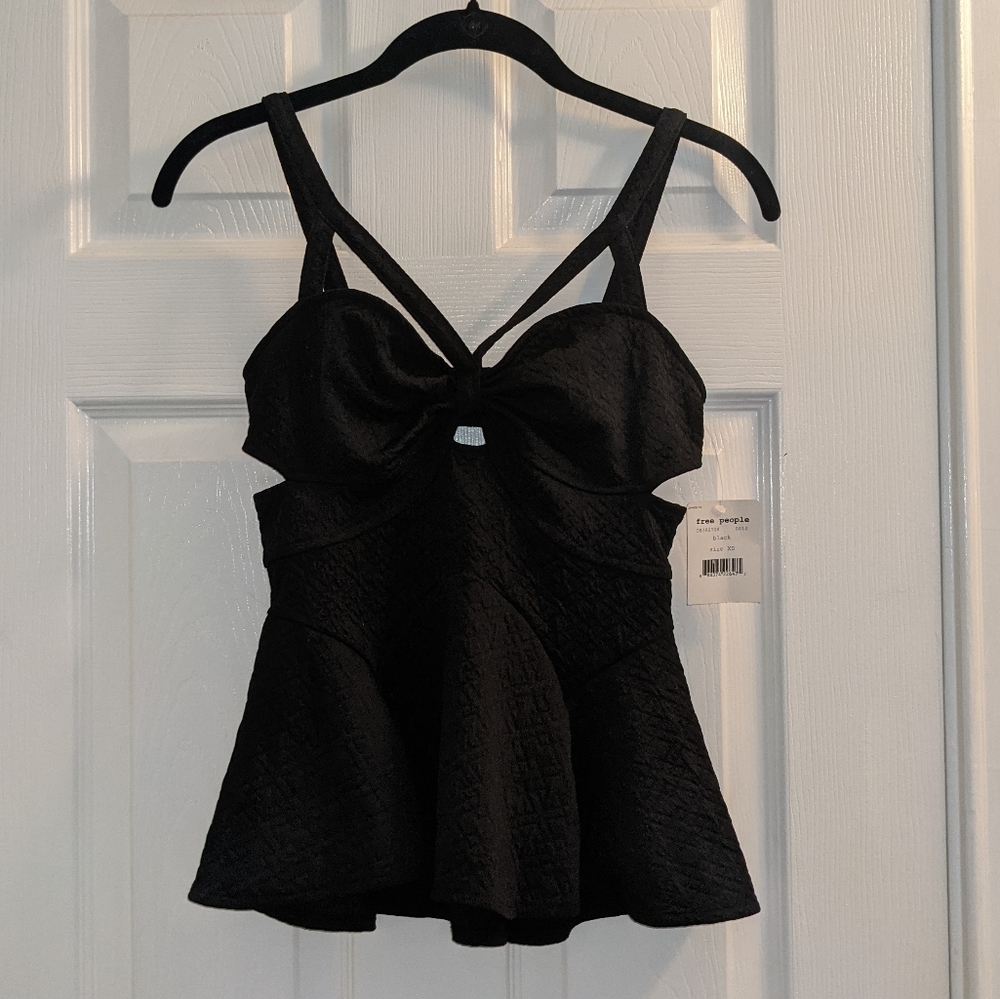 NWT XS Free people quilted cut out peplum top